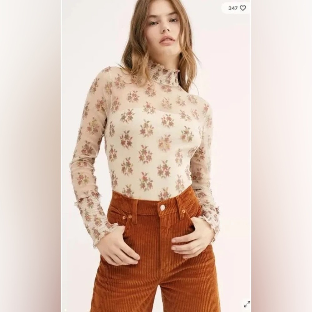 Free People Sweet Dreams Mesh Floral Long Sleeve Top